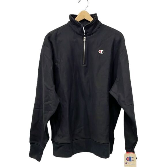 Champion Women’s Sweatshirt Reverse Weave Boyfriend 1/4‎ Zip Black Sz XL NWT - Picture 1 of 8